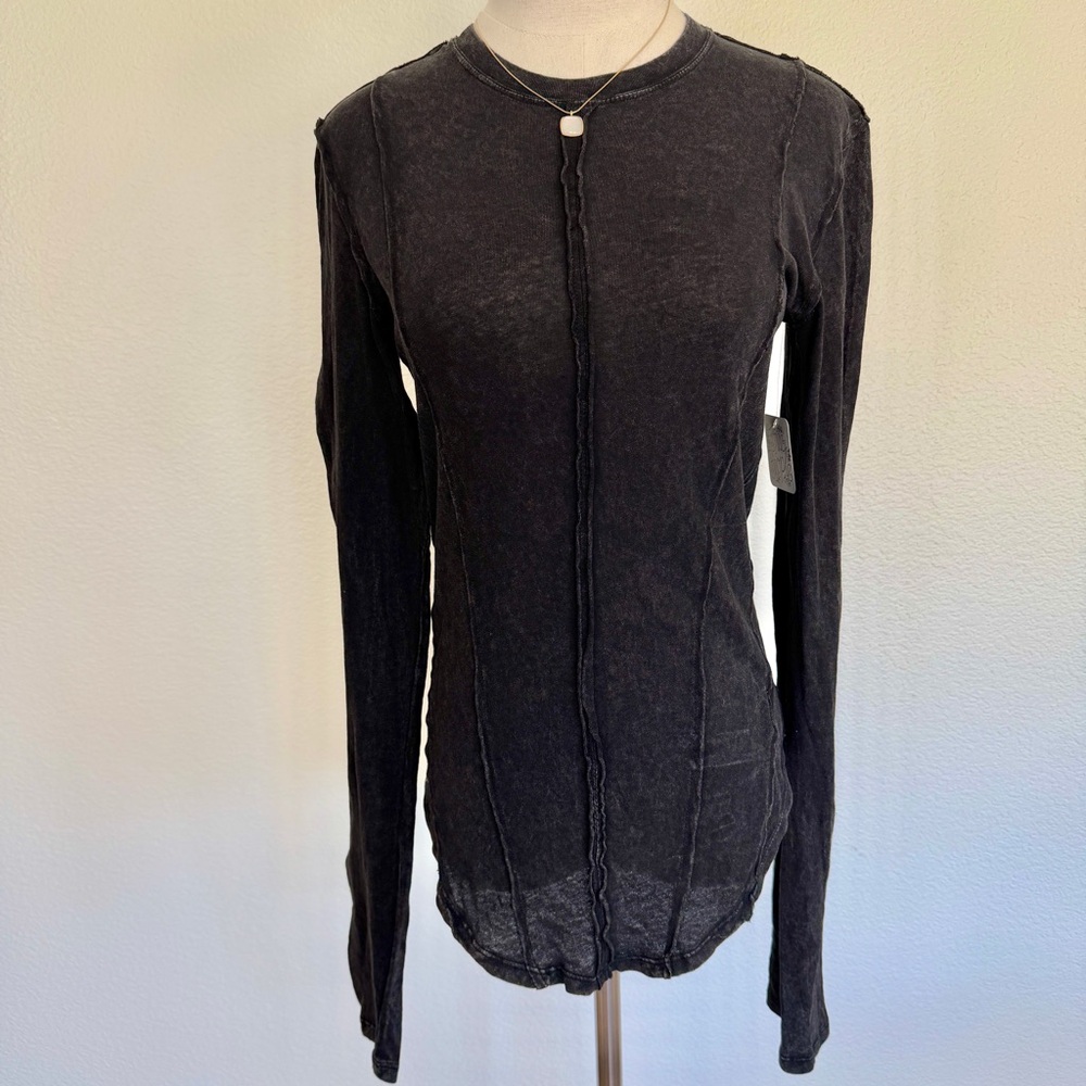 🩶 NWT Free People Black Dark Gray On Point Layering Tunic Long-Sleeve Top - Picture 2 of 13